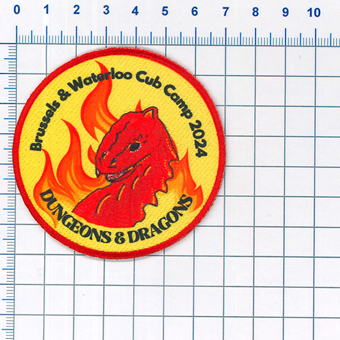 Proof of Cub Camp embroidered and sublimated patch