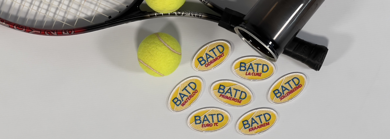 Combination of iron-on embroidered patches for the BATD Kraainem tennis school