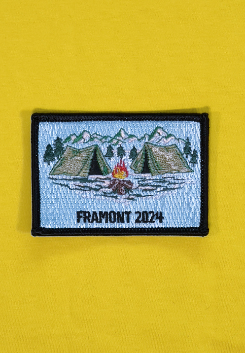 Sublimated patches for an El Dorado-themed guiding camp