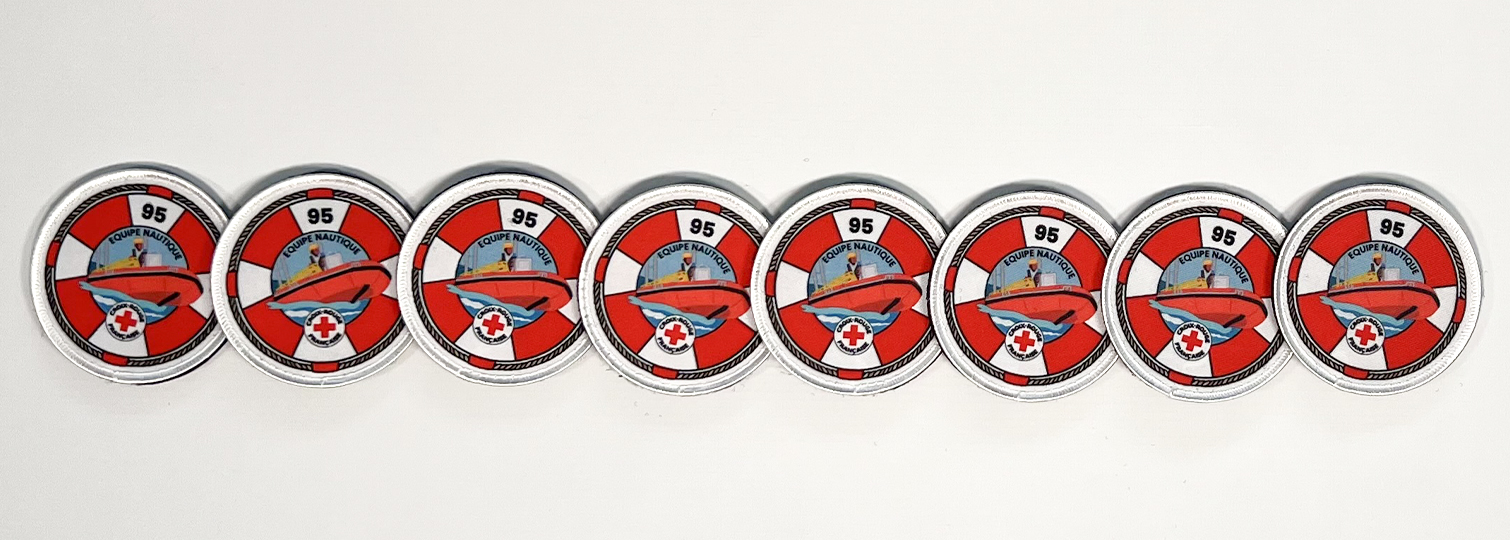 Combination of 100% sublimated patches for the French Red Cross water rescue team