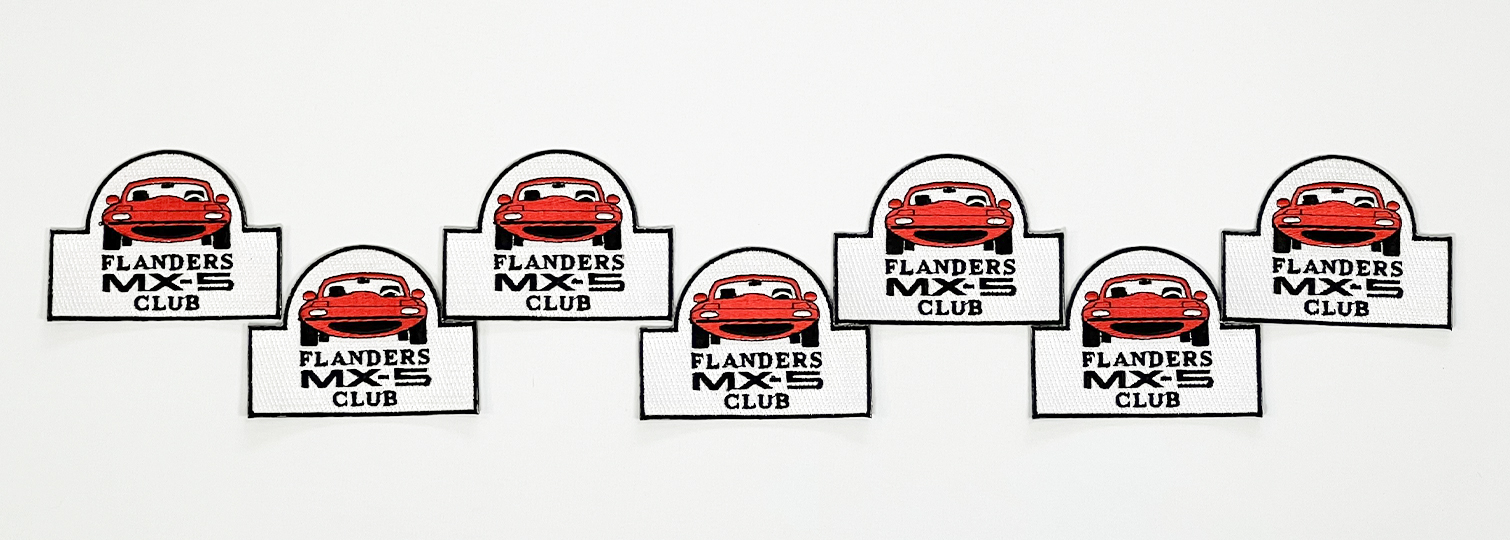 Combination of embroidered patches for the Flanders MX-5 Car Club
