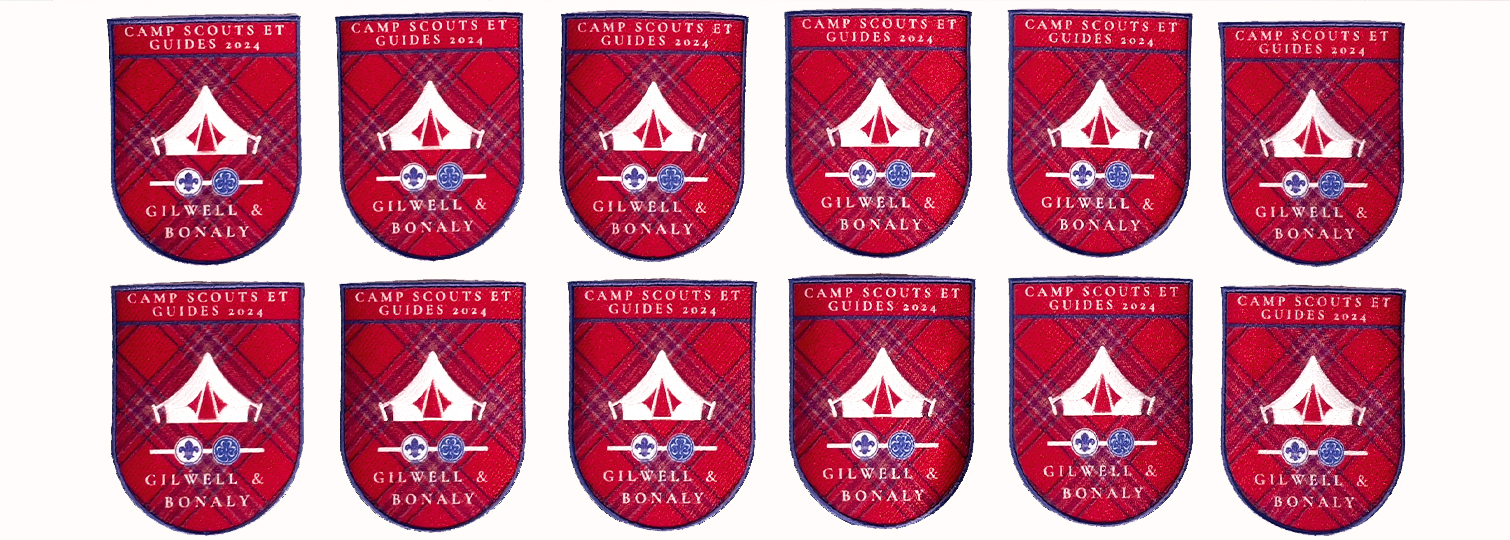 Combination of sublimated patches with the Gilwell & Bonaly guide and scout emblem