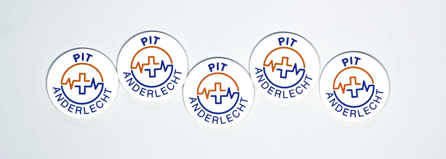 Combination of 3D PVC emblems for the PIT team of CHIREC Brussels.