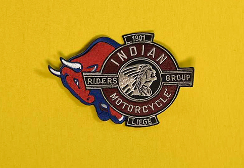 Embroidered patches for the riders of the Indian Motorcycle Liège group