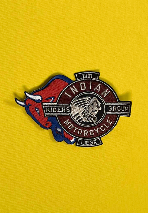 Embroidered patches for the riders of the Indian Motorcycle Liège group