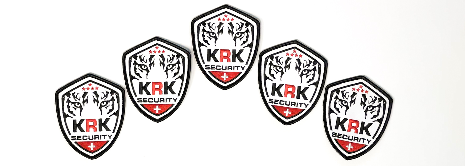 Combination of 50% Embroidered Shield Badges for KRK Security Agents.