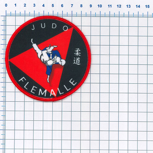 Proof of print for sublimated patches of the Flémalle Judo Club.