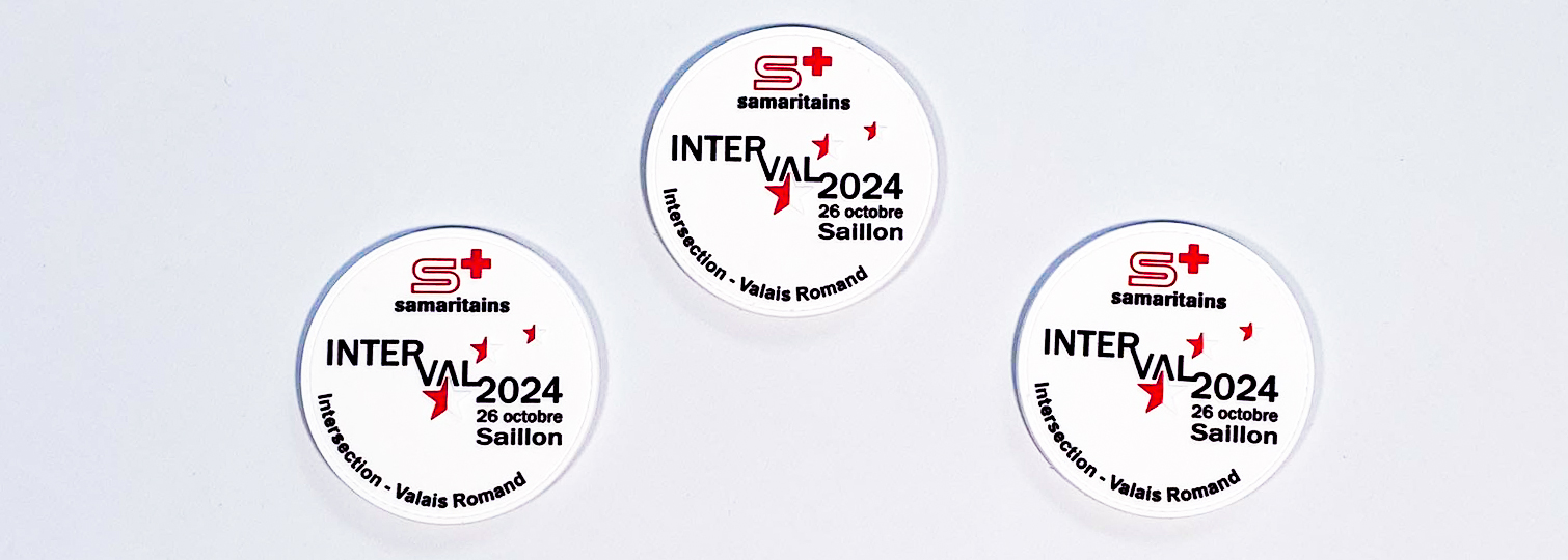 Combination of Round 3D PVC Badges Samaritans Interval 2024