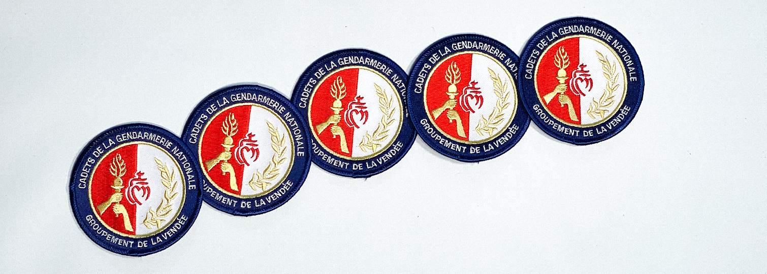 Combination of 75% embroidered round badges for Vendée national gendarmerie cadets